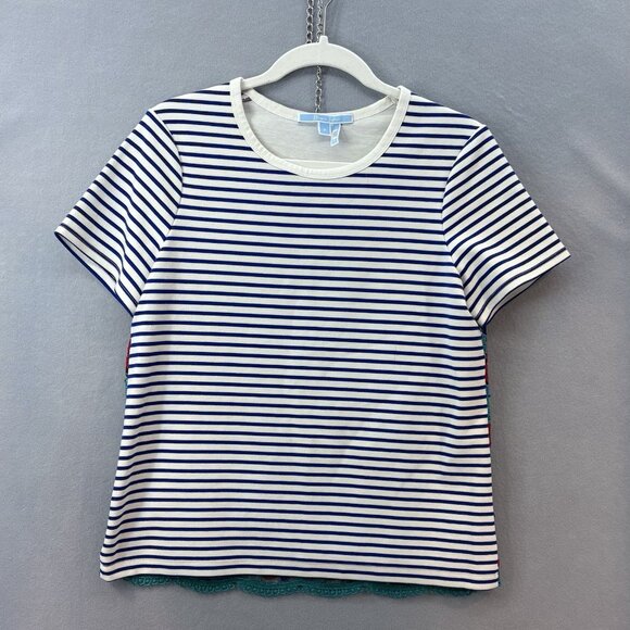 Draper James Striped Top Short Sleeve Embroidered Floral Size Small Boho, Casual - Picture 2 of 9